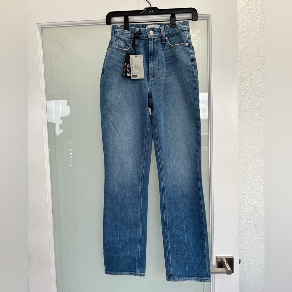 NWT PAIGE Knockout Mosaic Women's Straight Leg Blue Jeans - Picture 3 of 8